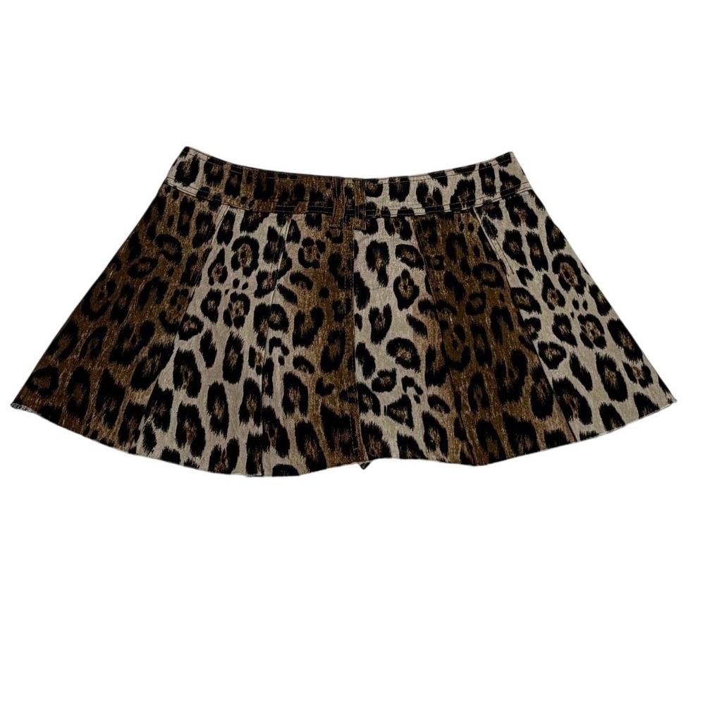 GB Leopard Print Pleated Mini Skirt Brown Black Raw Hem Size M - Picture 3 of 7